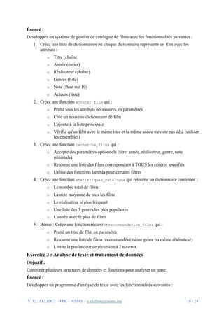 Travaux Pratiques Python : Exercices Progressifs sur les Structures ...