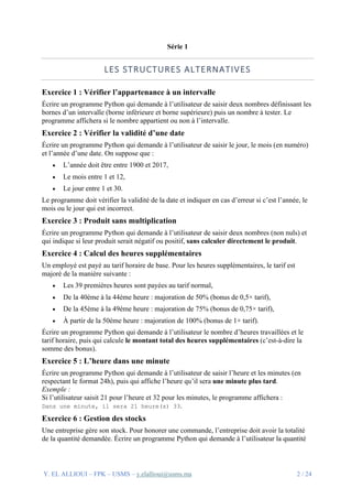 Travaux Pratiques Python : Exercices Progressifs sur les Structures ...