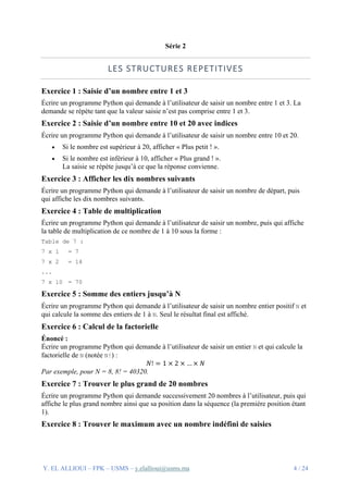 Travaux Pratiques Python : Exercices Progressifs sur les Structures ...