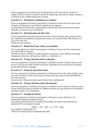 Travaux Pratiques Python : Exercices Progressifs sur les Structures ...