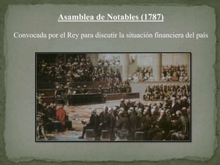 Asamblea de Notables (1787)
Convocada por el Rey para discutir la situación financiera del país
 