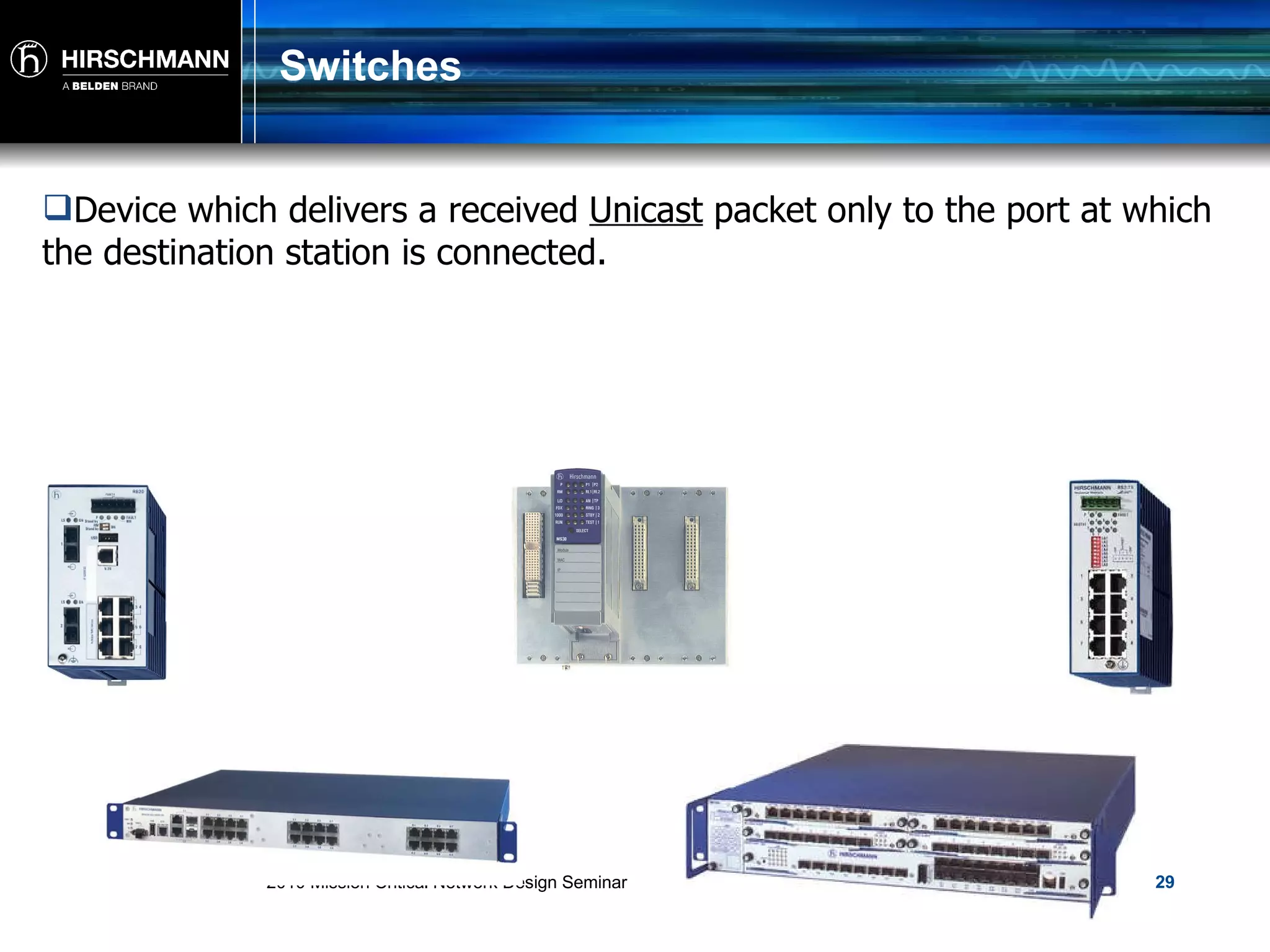 Switches Device which delivers a received  Unicast  packet only to the port at which the destination station is connected.  