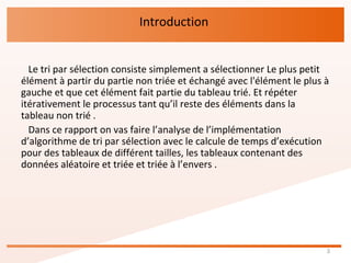 L’analyse et Expérimentation de algorithme du Tri par sélection | PPT