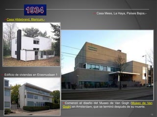 •-Comenzó el diseño del Museo de Van Gogh (Museo de Van
Gogh) en Amsterdam, que se terminó después de su muerte.
• -Edificio de viviendas en Erasmuslaan 1
•-Casa Hildebrand, Blaricum.-
• -Casa Mees, La Haya, Países Bajos.-
19
 
