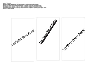 Filetes y ornamentos
escriba tres veces “Los filetes tienen poder” en mayúsculas o combinando mayúsculas minúsculas
Escriba el 1er ejemplo con una fuente de palo seco, fina de 30 puntos. Subraye con una línea de12 puntos
Escríbalo otra vez con una fuente de palo seco, redonda de tamaño30 y subraye con una línea de 6 puntos
Escríbalo otra vez con una fuente de palo seco, negrita o súper negrita de tamaño30 y subraye con una línea de 1 punto
Analice las distintas versiones




                                                                                                                                      r
                                                                                                                                   de
                                                                                                                                Po
                                                                                                                           en
                                                                                                                          ien
                                                                             d er                                                                                         d er




                                                                                                                   sT
                                                                  n Po                                                                                                  Po



                                                                                                                te
                                                       ie ne                                                                                                      e n


                                                                                                           ile
                                              sT                                                                                                                en
                                                                                                      sF
                                           te                                                                                                                Ti
                                    ile
                                                                                                                                                        es
                                                                                                  Lo
                                  F                                                                                                                   t
                        L os                                                                                                                        le
                                                                                                                                                 Fi
                                                                                                                                          L os
 