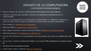 •
•
•
• EL HARDWARE DEL ORDENADOR
• EL HARDWARE DEL ORDENADOR
• PERIFÉRICOS DE ENTRADA/SALIDA
• EL HARDWARE DEL ORDENADOR
•
•
•
• TIPOS DE CONEXIONES
 