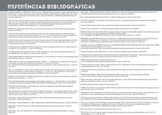 REFERÊNCIAS BIBLIOGRÁFICAS
ALMEIDA, E; MARTINS, C.; FERREIRA, A. C.; CONTI, A. Novas configurações urbana e regional no espaço perimetropolitano de
Belo Horizonte - O caso do aglomerado urbano de Ouro Preto, Mariana e Itabirito Municípios de Minas Gerais. 2017 Disponí-
vel em: <https://www.almg.gov.br/consulte/info_sobre_minas/index.html?aba=js_tabMicrorregioes&stlMicroregiao=33>
Acesso em: 28/05/2019.
AUGUSTO, Hélder dos Anjos. Migração recente nas messrregiões de Minas Gerais segundo os censos demográficos de 1991 e
2000. 2007. 231 f. Tese (Doutorado) - Curso de Demografia, Faculdade de Ciências Econômicas, Universidade Federal de
Minas Gerais, Belo Horizonte, 2007. Disponível em: <http://www.bibliotecadigital.ufmg.br/d space/bitstream/han-
dle/1843/AMSA-7CUH4J/tese_helder.pdf?sequence=1>. Acesso em: 30/05/2019.
BOHRER, Alex. Origens. Ouro Preto: Prefeitura de Ouro Preto, 2019. Disponível em: http://ouropreto.mg.gov.br/historia.
Acesso em: 01/06/2019.
CALVO, Júlia. Belo Horizonte das primeiras décadas do século XX: entre a cidade da imaginação à cidade das múltiplas
realidades. 2013. Cadernos de História, Belo Horizonte, v. 14, n. 21, 2º sem. 2013. Disponível em: <http://periodicos.pucmi-
nas.br/index.php/cadernoshistoria/article/view/P.2237-8871.2013v14n21p71>. Acesso em: 31/05/2019.
CARVALHO, José Geraldo. Os primórdios do Instituto de Ciências Humanas e Sociais da Universidade Federal de Ouro Preto.
Mariana: Instituto de Ciências Humanas e Sociais da Universidade Federal de Ouro Preto, 2004. Disponível em: https://i-
chs.ufop.br/diretoria-0. Acesso em: 01/06/ 2019.
CEALAG capacita microrregião de Ouro Preto. Disponível em: <http://santacasaop.com.br/noticia/132/cealag-capacita-mi-
crorregiao-de-ouro-preto?print=1>. Acesso em: 28/05/2019.
Constituição Federal (Texto promulgado em 05/10/1988). Disponível em: <https://www.senado.leg.br/atividade/const/-
con1988/CON1988_05.10.1988/art_25_.asp> Acesso em: 28/05/2019
CONTROLADORIA GERAL DA UNIÃO. Portal da Transparência. [S. l.], 2018. Disponível em: http://www.portaltransparencia.go-
v.br/localidades/. Acesso em: 31/05/2019.
CORRÊA, Roberto Lobato. Posição Geográfica de Cidades. CIDADES. v. 1, n. 2, 2004, p. 317-323. Disponível em: <http://revis-
ta.fct.unesp.br/index.php/ revistacidades/article/view/480/510>. Acesso em: 13/12/2018.
DER – Departamento de Estradas de Rodagem de Minas Gerais. Disponível em: <http://www.deer.mg.gov.br/>. Acesso em:
08/12/2018.
DINIZ, A. M. A. & Batella, W. B. 2005. O estado de Minas Gerais e suas regiões: um resgate histórico das principais propostas
oficiais de regionalização. Sociedade & Natureza, Uberlândia, v. 17, n. 33, p. 59-77, dez. Disponível em: <http://www.se-
er.ufu.br/index.php/sociedadenatureza/article/view/9208/5670> Acesso em: 20/05/2019
HESPANHOL, Antonio Nivaldo et al. Região e regionalizações no estado de minas gerais e suas vinculações com as políticas
públicas. Formação (Online), v. 1, n. 22, 2015.
IBGE. Divisão Regional do Brasil em Mesorregiões e Microrregiões Geográficas, v.1, 1990. Disponível em: <https://bibliote-
ca.ibge.gov.br/visualizacao/monografias/GEBIS%20-%20RJ/DRB/Divisao%20regional_v01.pdf>. Acesso em: 20/05/2019.
IBGE. Divisão Territorial do Brasil – 2002. Disponível em: <http://www.ipeadata.gov.br/doc/DivisaoTerritorialBrasilei-
ra_IBGE.pdf>. Acesso em: 20/05/2019.
IBGE. Departamento de Geografia. Divisão regional do Brasil em mesorregiões e microrregiões geográficas. 1990. II. Divisão
regional do Brasil em mesorregiões e microrregiões geográficas. Disponível em: <https://biblioteca.ibge.gov.br/visualiza-
cao/livros/liv2269_1.pdf>. Acesso em: 23/05/2019.
IBGE Cidades – Diogo de Vasconcelos. Disponível em: <https://cidades.ibge.gov.br/brasil/mg/diogo-de-vasconce-
los/panorama>. Acesso em: 28/05/2019.
IBGE Cidades – Itabirito. Disponível em: <https://cidades.ibge.gov.br/brasil/mg/itabirito/panorama>. Acesso em: 28/05/2019.
IBGE Cidades – Mariana. Disponível em: <https://cidades.ibge.gov.br/brasil/mg/mariana/panorama>. Acesso em:
28/05/2019.
IBGE Cidades – Ouro Preto. Disponível em: <https://cidades.ibge.gov.br/brasil/mg/ouro-preto/panorama>. Acesso em:
28/05/2019.
IBGE Cidades – Produto Interno Bruto dos municípios. Disponível em: <https://www.ibge.gov.br/estatisticas/economicas/contas-nacio-
nais/9088-produto-interno-bruto-dos-municipios.html?=&t=o-que-e>. Acesso em: 28/05/2019.
IEF – Instituto Estadual de Florestas. Disponível em: < http://www.ief.mg.gov.br/>. Acesso em: 08/12/2018
INSTITUTO ESTRADA REAL. A Estrada Real. História. Belo Horizone, 2015. Disponível em: http://institutoestradareal.com.br/estradareal.
Acesso em: 01/06/2019.
História de Itabirito. Disponível em: <http://www.itabirito.mg.leg.br/institucional/historia> Acesso em: 28/05/2019
História Ouro Preto. Disponível em: <http://www.ouropreto.mg.gov.br/historia>Acesso em: 28/05/2019
MEIRELLES, Débora Dark Coelho; CONTI, Alfio. Crescimento Periférico e Periurbano em Itabirito-MG, Estudo De Caso Do Vetor Leste. Disponí-
vel em: <https://www.academia.edu/5687607/CRESCIMENTO_PERIF%C3%89RI-
CO_E_PERIURBANO_EM_ITABIRITO-MG_ESTUDO_DE_CASO_DO_VETOR_LESTE>. Acesso em: 11/12/2018.
MENDONÇA, Jupira; CAETANO, André Junqueira. Minas Gerais e a Região Metropolitana de Belo Horizonte no Censo 2010. Rio de Janeiro:
Observatório das Metrópoles, 2011. Disponível em: <http://www.arq.ufmg.br/lab-urb/wp-content/uploads/2013/10/1_-
Minas-Gerais-e-a-Regi%C3%A3o-Metropolitana-de-Belo-Horizonte-no-Censo-2010.pdf>. Acesso em: 24/05/2019.
OLIVEIRA, Leandro Duque; SOBREIRA, Frederico Garcia. CRESCIMENTO URBANO DE OURO PRETO-MG ENTRE 1950 E 2004 E ATUAIS TENDÊN-
CIAS. Revista Brasileira de Cartografia, v. 67, n. 4, 2015.
Policia Militar. Disponível em: <https://www.policiamilitar.mg.gov.br/portal-pm/principal.action>. Acesso em: 08/12/2018.
Prefeitura de Mariana, Histórico. Disponível em: < http://www.mariana.mg.gov.br/historico> Acesso em: 28/05/2019
Prefeitura de Mariana. Abertura da fase microrregional do JEMG foi realizada Mariana. Disponível em: < http://www.mariana.mg.gov.br/noti-
cia/5268/abertura-da-fase-microrregional-do-jemg-foi-realizada-mariana>. Acesso em: 28/05/2019.
Prefeitura Diogo de Vasconcelos – História. Disponível em:<ht
tp://www.diogodevasconcelos.mg.gov.br/index.php/historia/> Acesso em: 28/05/2019.
Prefeitura Diogo de Vasconcelos – Histórico. Diogo De Vasconcelos, [20--]. Disponível em: http://www.diogodevasconcelos.mg.gov.br/in-
dex.php/gestao/historico/. Acesso em: 01/06/2019.
Prefeitura de Belo Horizonte. Disponível em: <http://www.belohorizonte.mg.gov.br/negocios/calendario-de-eventos>. Acesso em:
27/05/2018
PRODUÇÃO DE ALUMÍNIO - IMPACTOS NA HISTÓRIA DE OURO PRETO. Disponível em: <http://arquivopublicoop.blogspot.-
com.br/2013/02/producao-de-aluminio-impactos-na.html> Acesso em: 07/05/2018
Região metropolitana, aglomeração urbana e microrregião. Disponível em: <http://direitoconstitucional.blog.br/regiao-metropolitana-a-
glomeracao-urbanaemicrorregiao/> Acesso em: 28/05/2019
SALGADO, Marina. Ouro Preto: paisagem em transformação. 2010.
SEABRA, Arthur. História: Conheça Itabirito. Itabirito: Prefeitura de Itabirito, 2019. Disponível em: http://www.itabirito.mg.gov.br/descubra-i-
tabirito/historia/. Acesso em: 01/06/2019.
SILVA, Mariza Ferreira da. Congonhas: centro urbano emergente no colar perimetropolitano de Belo Horizonte – MG. Belo Horizonte, 2011.
Disponível em: <http://www.biblioteca.pucminas.br/teses/TratInfEspacial_SilvaMF_1.pdf>. Acesso em 29/05/2019.
SILVA, Vanessa. Produção de Alumínio - Impactos na História de Ouro Preto. Ouro Preto: Arquivo Público Municipal de Ouro Preto, 22 fev.
2013. Disponível em: http://arquivopublicoop.blogspot.com/2013/02/producao-de-aluminio-impactos-na.html. Acesso em: 01/06/2019.
SILVA, Géssica. Refugiados de Bento Rodrigues: estudo fenomenológico sobre o desastre de Mariana, MG. 2016. Trabalho de conclusão de
curso (Bacharel em Administração) - Graduação, Ouro Preto, 2016. Disponível em: https://www.monografias.ufop.br/bitstre-
am/35400000/534/6/MONOGRAFIA_RefugiadosBentoRodrigues.pdf. Acesso em: 02/06/2019.
VALE. Nossa História. - Rio de Janeiro: Verso Brasil, 2012. 420p.: il.; 28 cm.
VELOSO, Tércio. Do arraial à cidade: ocupação do espaço e dinâmica urbana na (re) construção de Mariana, Minas Gerais (1742-1747).
Temporalidades, v. 5, n. 1, p. 145-166, 2013.
 