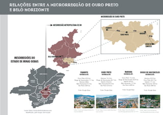 METROPOLITANA
DE BELO
HORIZONTE
TRIÂNGULO/ALTO PARNAÍBA
NORTE DE MINAS
NOROESTE
DE MINAS
SUL/SUDOESTE
DE MINAS
JEQUITINHONHA
VALE DO
MECURI
VALE DO
RIO DOCE
CENTRAL
MINEIRA
OESTE DE
MINAS ZONA
DA MATACAMPO
DAS VERTENTES
Fonte: https://www.diretorioderuas.com.
Modificado pelo Grupo. Sem escala
relações entre a microrregião de ouro preto
e belo horizonte
ITABIRITO
DISTÂNCIA ATÉ:
Ouro Preto 43.6 km
Diogo de Vasconcelos 111 km
Mariana 63km
Belo Horizonte 57.4 km
São Paulo 630 km
Fonte: Google Maps
DIOGO DE VASCONCELOS
DISTÂNCIA ATÉ:
Mariana 53.9 km
Ouro Preto 62.7 km
Itabirito 111 km
Belo Horizonte 165 km
São Paulo 696 km
Fonte: Google Maps
OURO PRETO
DISTÂNCIA ATÉ:
Mariana 14.4 km
Diogo de Vasconcelos 62.7 km
Itabirito 43.6 km
Belo Horizonte 97.6 km
São Paulo 672 km
Fonte: Google Maps
MARIANA
DISTÂNCIA ATÉ:
Ouro Preto 14.4 km
Diogo de Vasconcelos 53.9 km
Itabirito 63 km
Belo Horizonte 117 km
São Paulo 648 km
Fonte: Google Maps
Fonte: https://www.facebook.-
com/Divulgandominas/?tn-str=k*F
Fonte: https://www.naduvidaembar-
que.com.br
Fonte: https://www.facebook.-
com/diogodevasconcelos.minas/
https://www.portalguiaitabirito.-
com.br/itabirito
MESORREGIÕES DO
ESTADO DE MINAS GERAIS
 
