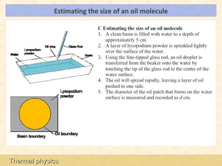 Estimating the size of an oil molecule   LOs




Thermal physics
 