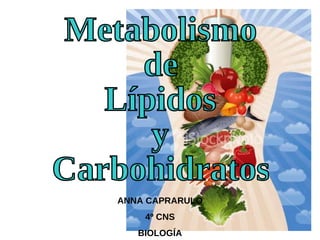 Metabolismo de Lípidos y Carbohidratos ANNA CAPRARULO 4º CNS BIOLOGÍA 