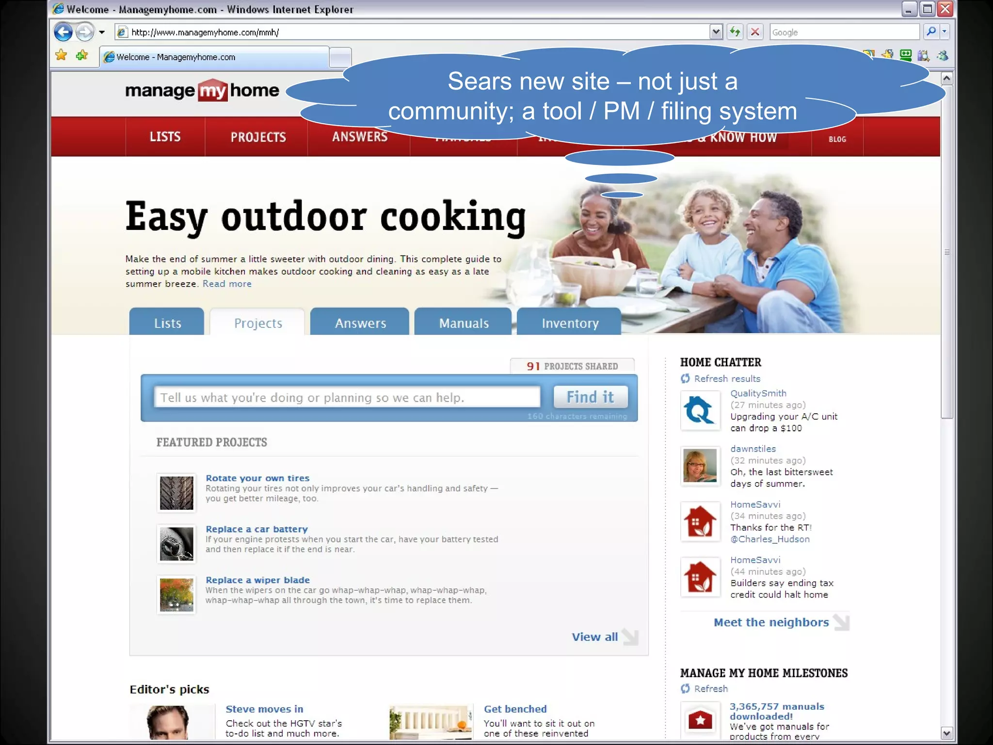 Snapshots Sears new site – not just a community; a tool / PM / filing system 