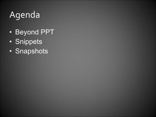 Agenda Beyond PPT Snippets Snapshots 