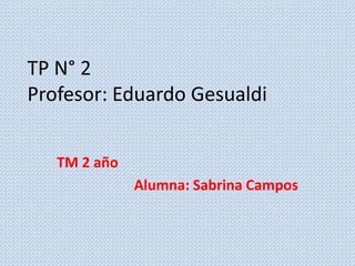 TP N° 2
Profesor: Eduardo Gesualdi
TM 2 año
Alumna: Sabrina Campos
 