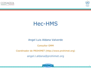 1
Hec-HMS
Angel Luis Aldana Valverde
Consultor OMM
Coordinador de PROHIMET (http://www.prohimet.org)
angel.l.aldana@prohimet.org
 