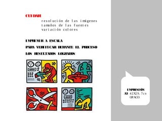  
IMPRESIÓN
A3 42X29. 7cn
OPACO
CUIDAR!
r e s ol uc i ón de l a s i má ge ne s
t a ma ños de l a s f ue nt e s
va r i a c i ón c ol or e s
IMPRIMIR A ESCALA
PARA VERIFICAR DURANTE EL PROCESO
LOS RESULTADOS LOGRADOS
 