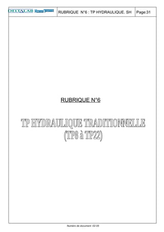 RUBRIQUE N°6 : TP HYDRAULIQUE. SH   Page:31




 RUBRIQUE N°6




   Numéro de document :02-05
 