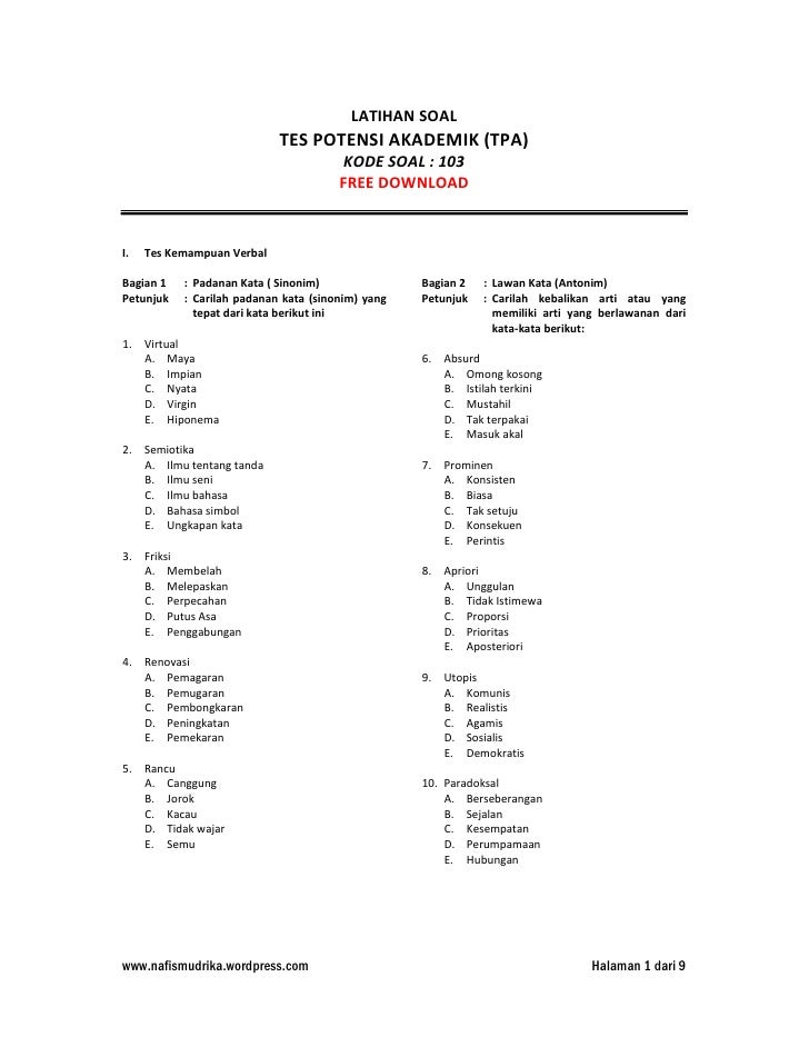 Soal Tpa Tes Potensi Akademik