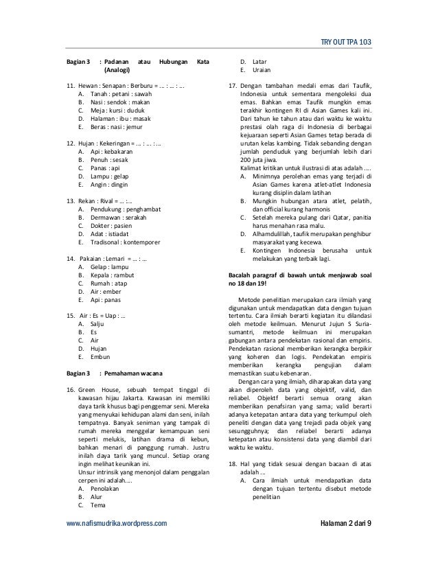 Contoh Soal Tpa Contoh Soal Tpa