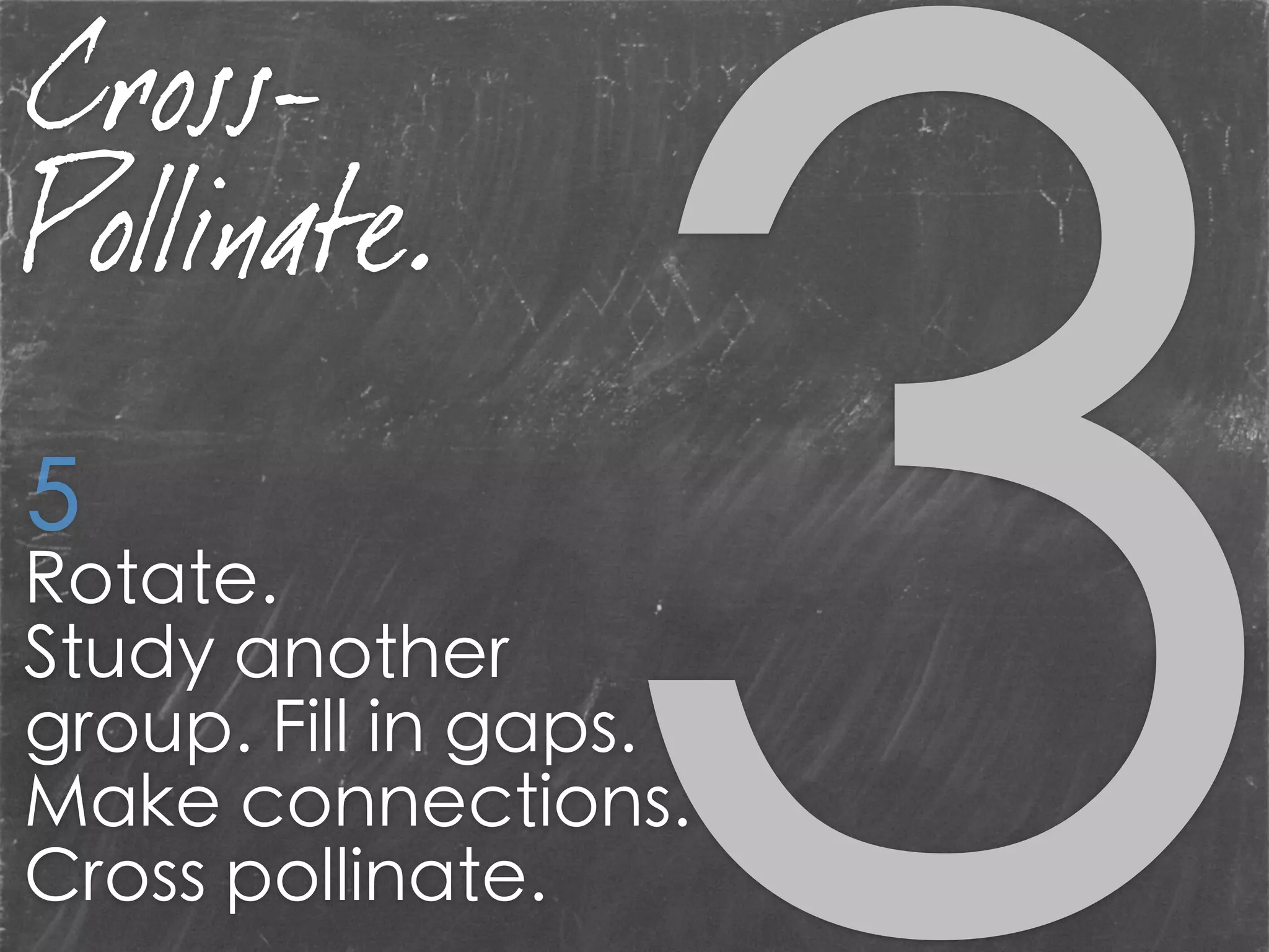 Rotate.
Study another
group. Fill in gaps.
Make connections.
Cross pollinate.
5
Cross-
Pollinate.
 