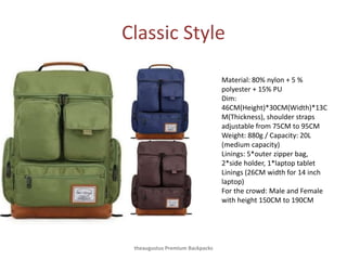 Theaugustus Premium Backpacks - A look at the selection