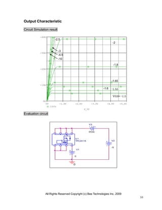 All Rights Reserved Copyright (c) Bee Technologies Inc. 2009
10
V2
-5
V1
0
0
V3
0Vdc
U1
TPC8115
V_V2
0V -1.0V -2.0V -3.0V -4.0V -5.0V
I(V3)
0A
-10A
-20A
-30A
-40A
Output Characteristic
Circuit Simulation result
Evaluation circuit
VGS= -1.5
-2
-2.5
-3
-1.55-1.6
-1.65
-1.8
-4.5
-10
 
