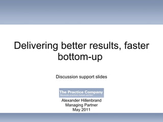 Delivering better results, faster bottom-up  Alexander Hillenbrand Managing Partner May 2011 Discussion support slides 