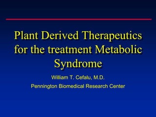Plant Derived Therapeutics
for the treatment Metabolic
Syndrome
William T. Cefalu, M.D.
Pennington Biomedical Research Center
 