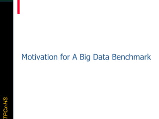 TPCx–HDTPCx-HSTPCx-HSTPCx-HSPCx-HS
Motivation for A Big Data Benchmark
 
