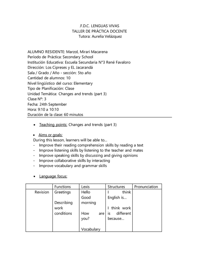 Lesson plan class 3 - secondary | PDF