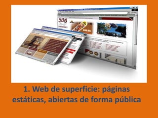 1. Web de superficie: páginas estáticas, abiertas de forma pública