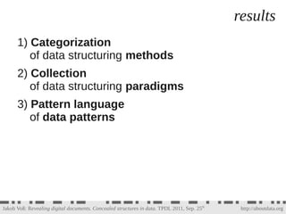 results
      1) Categorization
         of data structuring methods
      2) Collection
         of data structuring para...