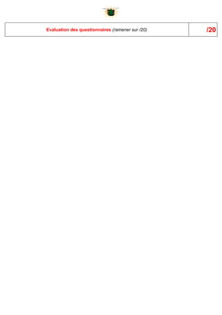 Evaluation des questionnaires (ramener sur /20)   /20
 