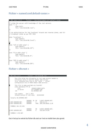 1SIO POD4 TP DNS SISR2
4
DOGNY CHRISTOPHE
Fichier « named.conf.default-zones »
Fichier « db.root »
Ceci n’est qu’un extrait du fichier db.root car il est en réalité bien plus grand.
 