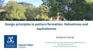 Design principles in pattern formation: Robustness and
equivalences
Michael P.H. Stumpf
Theoretical Systems Biology, Melbourne Integrative Genomics
School of BioSciences &
School of Mathematics and Statistics
 