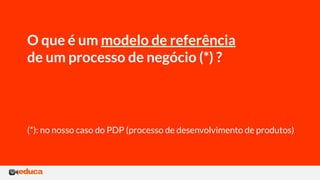 O que é um modelo de referência
de um processo de negócio (*) ?
(*): no nosso caso do PDP (processo de desenvolvimento de produtos)
 