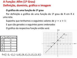 A Função: Afim (1º Grau)
Definição, domínio, gráfico e imagem
 
