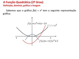 Sabemos que o gráfico f(x) = x2 tem a seguinte representação
gráfica:
A Função Quadrática (2º Grau)
Definição, domínio, gráfico e imagem
55
 