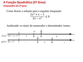 A Função Quadrática (2º Grau)
Inequações do 2º grau
2
( ) 2 1f x x x
2
( ) 2g x x x
 