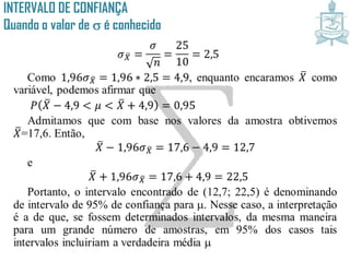 INTERVALO DE CONFIANÇA
Quando o valor de é conhecido
 