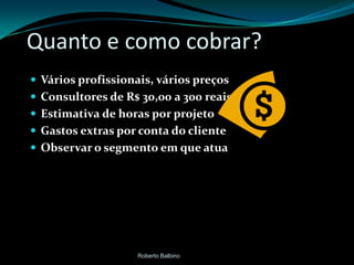 TIPOS DE CONSULTORIACONSULTOR ASSOCIADOPEQUENAS E GRANDES EMPRESAS DE CONSULTORIA EMPRESARIAL BUSCAM PARCERIAS COM OUTROS PROFISSIONAIS PARA REALIZAREM TRABALHO NOS QUAIS ELAS NÃO APRESENTEM EXPERTISE, VISANDO ATENDER SEU CLIENTE NA TOTALIDADE.ESSES PARCEIROS SÃO DENOMINADOS CONSULTORES ASSOCIADOS.O CONSULTOR ASSOCIADO É CHAMADO APENAS PARA REALIZAR DETERMINADO PROJETO, E, AO FIM DO TRABALHO, O CONTRATO ESTÁ AUTOMATICAMENTE CANCELADO.