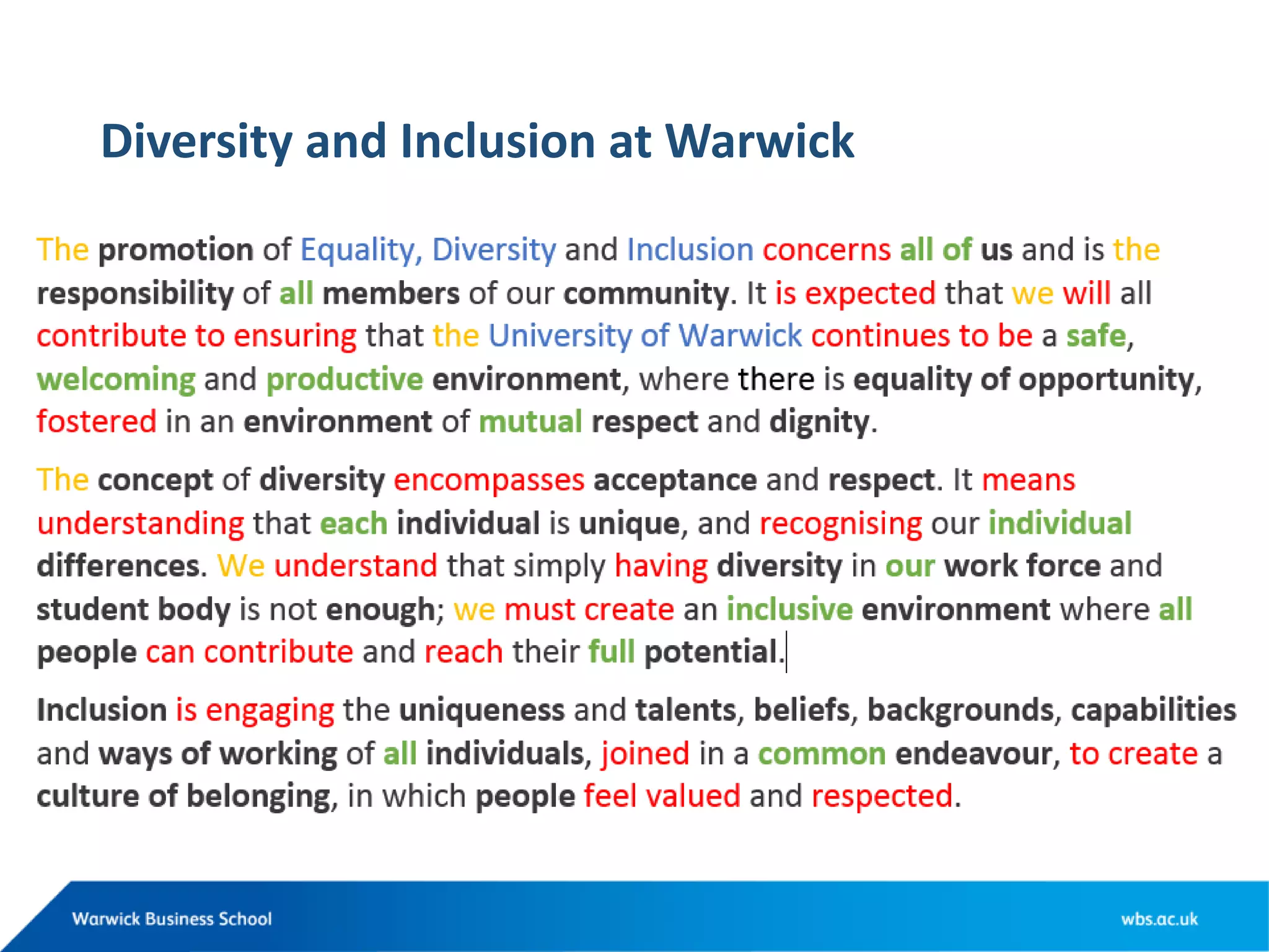 Diversity and Inclusion at Warwick
 