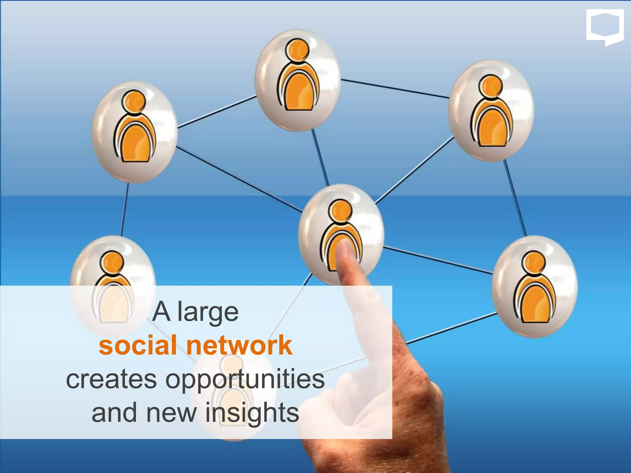 A large
social network
creates opportunities
and new insights
 