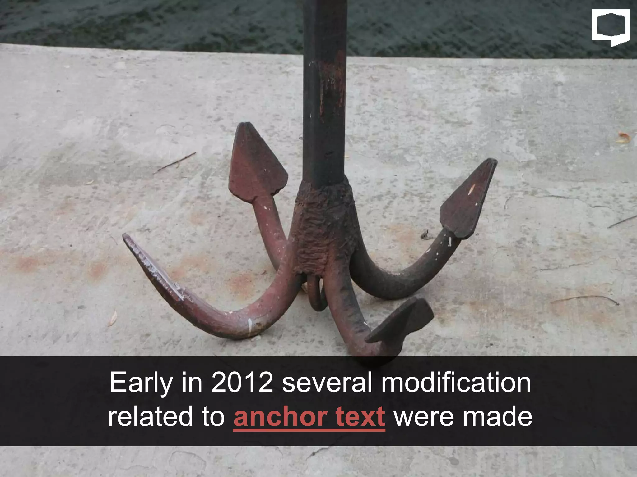 Early in 2012 several modification
related to anchor text were made
 