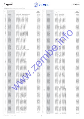 2013.02
4* Produtos normalmente em stock
Embalagens: obrigatórias para fornecimento da fábrica
Quant. Referência Designação
Preço
Unitário €
Quant. Referência Designação
Preço
Unitário €
	 1	 006556	 DISJ. DX 4P 2A 6/10KA C	 85,7600
	 1	 006559	 DISJ. DX 4P 6A 6/10KA C	 67,9000
	 1	 006561	 DISJ. DX 4P 10A 6/10KA C	 65,8400
	 1	 006563	 DISJ. DX 4P 16A 6/10KA C	 62,3400
	 1	 006564	 DISJ. DX 4P 20A 6/10KA C	 65,4900
	 1	 006565	 DISJ. DX 4P 25A 6/10KA C	 65,5700
	 1	 006566	 DISJ. DX 4P 32A 6/10KA C	 70,4800
	 1	 006567	 DISJ. DX 4P 40A 6/10KA C	 73,2100
	 1	 006568	 DISJ. DX 4P 50A 6/10KA C	 83,1500
	 1	 006569	 DISJ. DX 4P 63A 6/10KA C	 86,3400
	 1	 006570	 DISJ DX 4P 80A 10/25KA C	 278,2400
	 1	 006571	 DISJ DX 4P 100A 10/25KA C	 316,4900
	 1	 006572	 DISJ DX 4P 125A 10/25KA C	 413,0500
	 1	 006575	 DISJ. DX 1P 1A 15KA D	 31,5500
	 1	 006576	 DISJ. DX 1P 2A 15KA D	 31,5500
	 1	 006577	 DISJ. DX 1P 3A 15KA D	 31,5500
	 1	 006579	 DISJ. DX 1P 6A 15KA D	 22,5200
	 1	 006581	 DISJ. DX 1P 10A 15KA D	 21,7200
	 1	 006583	 DISJ. DX 1P 16A 15KA D	 20,5900
	 1	 006584	 DISJ. DX 1P 20A 15KA D	 21,7200
	 1	 006585	 DISJ. DX 1P 25A 15KA D	 22,4300
	 1	 006586	 DISJ. DX 1P 32A 15KA D	 24,2200
	 1	 006587	 DISJ. DX 1P 40A 15KA D	 30,3600
	 1	 006626	 DISJ. DX 2P 2A 15KA D	 46,7600
	 1	 006627	 DISJ. DX 2P 3A 15KA D	 46,7600
	 1	 006629	 DISJ. DX 2P 6A 15KA D	 42,9300
	 1	 006631	 DISJ. DX 2P 10A 15KA D	 45,3400
	 1	 006633	 DISJ. DX 2P 16A 15KA D	 42,9300
	 1	 006634	 DISJ. DX 2P 20A 15KA D	 45,3400
	 1	 006635	 DISJ. DX 2P 25A 15KA D	 44,5600
	 1	 006636	 DISJ. DX 2P 32A 15KA D	 46,6600
	 1	 006637	 DISJ. DX 2P 40A 10KA D	 49,2900
	 1	 006638	 DISJ. DX 2P 50A 10KA D	 92,2300
	 1	 006639	 DISJ. DX 2P 63A 10KA D	 96,7300
	 1	 006640	 DISJ DX 2P 80A 10KA D	 148,2100
	 1	 006646	 DISJ. DX 3P 2A 15KA D	 70,6800
	 1	 006647	 DISJ. DX 3P 3A 15KA D	 70,6800
	 1	 006649	 DISJ. DX 3P 6A 15KA D	 70,3300
	 1	 006651	 DISJ. DX 3P 10A 15KA D	 68,0000
	 1	 006653	 DISJ. DX 3P 16A 15KA D	 64,6200
	 1	 006654	 DISJ. DX 3P 20A 15KA D	 68,0000
	 1	 006655	 DISJ. DX 3P 25A 15KA D	 68,0000
	 1	 006656	 DISJ. DX 3P 32A 15KA D	 68,0000
	 1	 006657	 DISJ. DX 3P 40A 10KA D	 69,7900
	 1	 006658	 DISJ. DX 3P 50A 10KA D	 138,0100
	 1	 006659	 DISJ. DX 3P 63A 10KA D	 152,8200
	 1	 006660	 DISJ DX 3P 80A 10KA D	 261,6500
	 1	 006661	 DISJ DX 3P 100A 10KA D	 337,6900
	 1	 006662	 DISJ DX 3P 125A 10KA D	 373,6700
	 1	 006666	 DISJ. DX 4P 2A 15KA D	 96,3100
	 1	 006667	 DISJ. DX 4P 3A 15KA D	 96,3100
	 1	 006669	 DISJ. DX 4P 6A 15KA D	 95,4500
	 1	 006671	 DISJ. DX 4P 10A 15KA D	 92,3500
	 1	 006673	 DISJ. DX 4P 16A 15KA D	 87,5000
	 1	 006674	 DISJ. DX 4P 20A 15KA D	 92,3500
	 1	 006675	 DISJ. DX 4P 25A 15KA D	 94,2300
	 1	 006676	 DISJ. DX 4P 32A 15KA D	 94,2300
	 1	 006677	 DISJ. DX 4P 40A 10KA D	 94,9700
	 1	 006678	 DISJ. DX 4P 50A 10KA D	 185,1300
	 1	 006679	 DISJ. DX 4P 63A 10KA D	 194,6800
	 1	 006680	 DISJ DX 4P 80A 10KA D	 332,6900
	 1	 006681	 DISJ DX 4P 100A 10KA D	 382,4600
	 1	 006682	 DISJ DX 4P 125A 10KA D	 531,5800
	 1	 006695	 DISJ. DX 1P 6A 10/25KA B	 29,3600
	 10	 006697	 DISJ. DX 1P 10A 10/25KA B	 21,8400
	 10	 006700	 DISJ. DX 1P 16A 10/25KA B	 26,8900
	 1	 006701	 DISJ. DX 1P 20A 10/25KA B	 21,8400
	 1	 006702	 DISJ. DX 1P 25A 10/25KA B	 29,2000
	 1	 006703	 DISJ. DX 1P 32A 10/25KA B	 32,2000
	 1	 006704	 DISJ. DX 1P 40A 10/25KA B	 37,8500
	 1	 006705	 DISJ. DX 1P 50A 10/25KA B	 47,4900
	 1	 006706	 DISJ. DX 1P 63A 10/25KA B	 49,4300
	 1	 006756	 DISJ. DX 2P 6A 10/25KA B	 54,4700
	 5	 006758	 DISJ. DX 2P 10A 10/25KA B	 52,7600
	 5	 006760	 DISJ. DX 2P 16A 10/25KA B	 49,9900
	 1	 006761	 DISJ. DX 2P 20A 10/25KA B	 52,7600
	 1	 006762	 DISJ. DX 2P 25A 10/25KA B	 54,3100
	 1	 006763	 DISJ. DX 2P 32A 10/25KA B	 54,7700
	 1	 006764	 DISJ. DX 2P 40A 10/25KA B	 66,4000
	 1	 006765	 DISJ. DX 2P 50A 10/25KA B	 96,0600
	 1	 006766	 DISJ. DX 2P 63A 10/25KA B	 107,2800
	 1	 006778	 DISJ. DX 3P 10A 10/25KA B	 86,1200
	 1	 006780	 DISJ. DX 3P 16A 10/25KA B	 86,1200
	 1	 006781	 DISJ. DX 3P 20A 10/25KA B	 86,1200
	 1	 006782	 DISJ. DX 3P 25A 10/25KA B	 88,6700
	 2	 005848	 CORTA CIRC. 3P+N 32A 10,3X38*	 19,0800
	 10	 006012	 DISJ. DNX 1P+N 2A 4,5KA C	 26,2600
	 10	 006015	 DISJ. DNX 1P+N 6A 4,5KA C	 24,8400
	 10	 006017	 DISJ. DNX 1P+N 10A 4,5KA C	 19,4800
	 10	 006019	 DISJ. DNX 1P+N 16A 4,5KA C	 18,5600
	 10	 006020	 DISJ. DNX 1P+N 20A 4,5KA C	 19,4800
	 10	 006021	 DISJ. DNX 1P+N 25A 4,5KA C	 20,5600
	 10	 006022	 DISJ. DNX 1P+N 32A 4,5KA C	 21,7200
	 10	 006156	 DISJ.DX 1P 6A 6/10KA B	 18,7600
	 10	 006158	 DISJ.DX 1P 10A 6/10KA B	 18,7600
	 10	 006160	 DISJ.DX 1P 16A 6/10KA B	 18,2200
	 1	 006161	 DISJ.DX 1P 20A 6/10KA B	 18,7600
	 10	 006162	 DISJ.DX 1P 25A 6/10KA B	 19,9600
	 10	 006163	 DISJ.DX 1P 32A 6/10KA B	 21,3200
	 10	 006178	 DISJ. DX 1P+N 10A 6/10KA B	 26,6800
	 10	 006180	 DISJ. DX 1P+N 16A 6/10KA B	 25,5700
	 10	 006181	 DISJ. DX 1P+N 20A 6/10KA B	 26,6800
	 1	 006182	 DISJ. DX 1P+N 25A 6/10KA B	 27,7000
	 1	 006183	 DISJ. DX 1P+N 32A 6/10KA B	 28,8400
	 1	 006261	 DISJ.DX 2P 6A 6/10KA B	 43,1600
	 5	 006263	 DISJ.DX 2P 10A 6/10KA B	 42,1300
	 5	 006265	 DISJ.DX 2P 16A 6/10KA B	 40,5600
	 1	 006266	 DISJ.DX 2P 20A 6/10KA B	 42,1300
	 1	 006267	 DISJ.DX 2P 25A 6/10KA B	 41,4200
	 1	 006268	 DISJ.DX 2P 32A 6/10KA B	 46,1700
	 1	 006283	 DISJ.DX 3P 10A 6/10KA B	 62,8400
	 1	 006285	 DISJ.DX 3P 16A 6/10KA B	 58,7100
	 1	 006286	 DISJ.DX 3P 20A 6/10KA B	 62,8400
	 1	 006287	 DISJ.DX 3P 25A 6/10KA B	 64,8000
	 1	 006288	 DISJ.DX 3P 32A 6/10KA B	 68,1700
	 5	 006321	 RECARGA DE FITA P/ETIQUETAS	 52,7700
	 1	 006354	 DISJ.DX 4P 10A 6/10KA B	 91,7000
	 1	 006356	 DISJ.DX 4P 16A 6/10KA B	 88,2500
	 1	 006357	 DISJ.DX 4P 20A 6/10KA B	 91,3600
	 1	 006358	 DISJ.DX 4P 25A 6/10KA B	 91,4900
	 1	 006359	 DISJ.DX 4P 32A 6/10KA B	 99,8000
	 1	 006368	 DISJ. DX 1P 1A 6/10KA C	 19,7600
	 1	 006369	 DISJ. DX 1P 2A 6/10KA C	 18,7100
	 1	 006370	 DISJ. DX 1P 3A 6/10KA C	 18,7100
	 1	 006372	 DISJ. DX 1P 6A 6/10KA C	 11,8800
	 10	 006374	 DISJ. DX 1P 10A 6/10KA C	 10,1600
	 10	 006376	 DISJ. DX 1P 16A 6/10KA C	 9,5800
	 1	 006377	 DISJ. DX 1P 20A 6/10KA C	 10,6500
	 1	 006378	 DISJ. DX 1P 25A 6/10KA C	 11,3700
	 1	 006379	 DISJ. DX 1P 32A 6/10KA C	 12,7100
	 1	 006380	 DISJ. DX 1P 40A 6/10KA C	 15,2000
	 1	 006381	 DISJ. DX 1P 50A 6/10KA C	 18,8600
	 1	 006382	 DISJ. DX 1P 63A 6/10KA C	 20,5200
	 1	 006383	 DISJ DX 1P 80A 10/25KA C	 74,3500
	 1	 006392	 DISJ. DX 1P+N 6A 6/10KA C	 23,8000
	 10	 006394	 DISJ. DX 1P+N 10A 6/10KA C	 20,8800
	 10	 006396	 DISJ. DX 1P+N 16A 6/10KA C	 19,7900
	 10	 006397	 DISJ. DX 1P+N 20A 6/10KA C	 20,8800
	 1	 006398	 DISJ. DX 1P+N 25A 6/10KA C	 21,8400
	 1	 006399	 DISJ. DX 1P+N 32A 6/10KA C	 23,0000
	 1	 006400	 DISJ. DX 1P+N 40A 6/10KA C	 23,4200
	 1	 006460	 DISJ. DX 2P 1A 6/10KA C	 46,3800
	 1	 006461	 DISJ. DX 2P 2A 6/10KA C	 43,9800
	 1	 006462	 DISJ. DX 2P 3A 6/10KA C	 41,7000
	 5	 006464	 DISJ. DX 2P 6A 6/10KA C	 31,9500
	 5	 006466	 DISJ. DX 2P 10A 6/10KA C	 30,8700
	 5	 006468	 DISJ. DX 2P 16A 6/10KA C	 29,3600
	 5	 006469	 DISJ. DX 2P 20A 6/10KA C	 30,8700
	 1	 006470	 DISJ. DX 2P 25A 6/10KA C	 31,9500
	 1	 006471	 DISJ. DX 2P 32A 6/10KA C	 34,9200
	 1	 006472	 DISJ. DX 2P 40A 6/10KA C	 38,7500
	 1	 006473	 DISJ. DX 2P 50A 6/10KA C	 47,4800
	 1	 006474	 DISJ. DX 2P 63A 6/10KA C	 48,5100
	 1	 006475	 DISJ DX 2P 80A 10/25KA C	 119,0200
	 1	 006476	 DISJ DX 2P 100A 10/25KA C	 147,5500
	 1	 006477	 DISJ DX 2P 125A 10/25KA C	 219,6100
	 1	 006481	 DISJ. DX 3P 2A 6/10KA C	 61,8800
	 1	 006484	 DISJ. DX 3P 6A 6/10KA C	 42,9600
	 1	 006486	 DISJ. DX 3P 10A 6/10KA C	 45,6100
	 1	 006488	 DISJ. DX 3P 16A 6/10KA C	 43,1600
	 1	 006489	 DISJ. DX 3P 20A 6/10KA C	 45,6100
	 1	 006490	 DISJ. DX 3P 25A 6/10KA C	 45,8200
	 1	 006491	 DISJ. DX 3P 32A 6/10KA C	 47,9300
	 1	 006492	 DISJ. DX 3P 40A 6/10KA C	 57,0400
	 1	 006493	 DISJ. DX 3P 50A 6/10KA C	 71,9800
	 1	 006494	 DISJ. DX 3P 63A 6/10KA C	 74,0600
	 1	 006495	 DISJ DX 3P 80A 10/25KA C	 210,4300
	 1	 006496	 DISJ DX 3P 100A 10/25KA C	 220,4600
	 1	 006497	 DISJ DX 3P 125A 10/25KA C	 300,3800
w
w
w
.zem
be.info
 