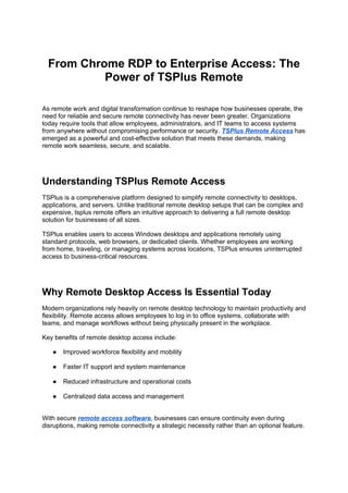 How TSPlus Delivers the Best Remote Access Software Experience | DOCX