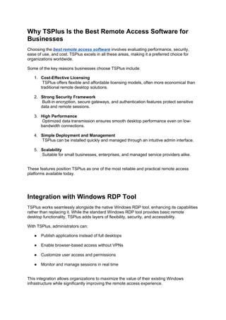 How TSPlus Delivers the Best Remote Access Software Experience | DOCX