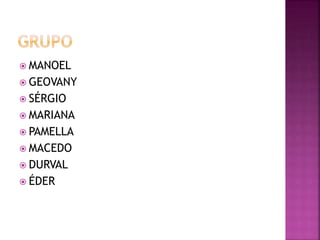  MANOEL
 GEOVANY
 SÉRGIO
 MARIANA
 PAMELLA
 MACEDO
 DURVAL
 ÉDER
 