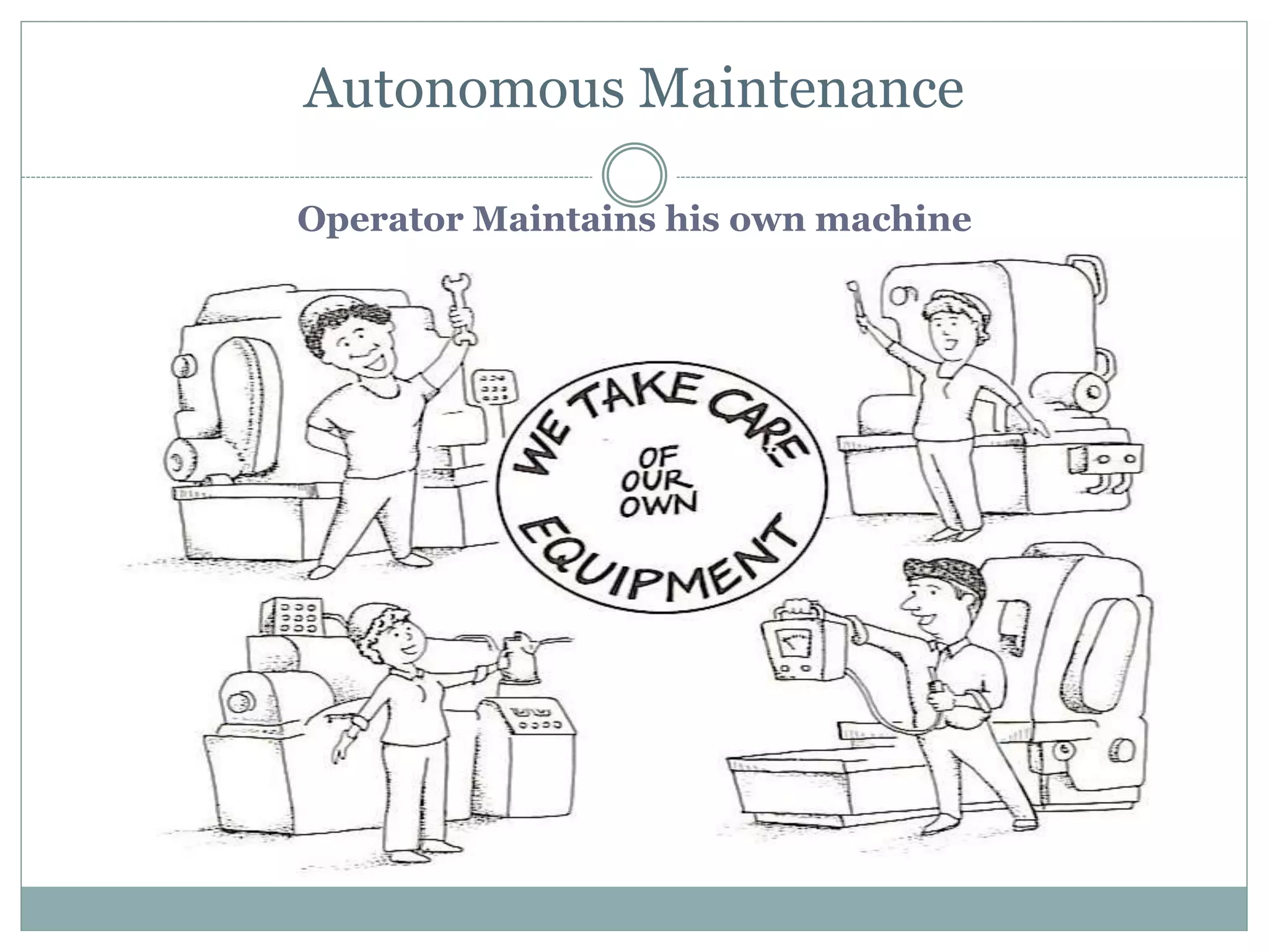 Autonomous Maintenance
Operator Maintains his own machine
 