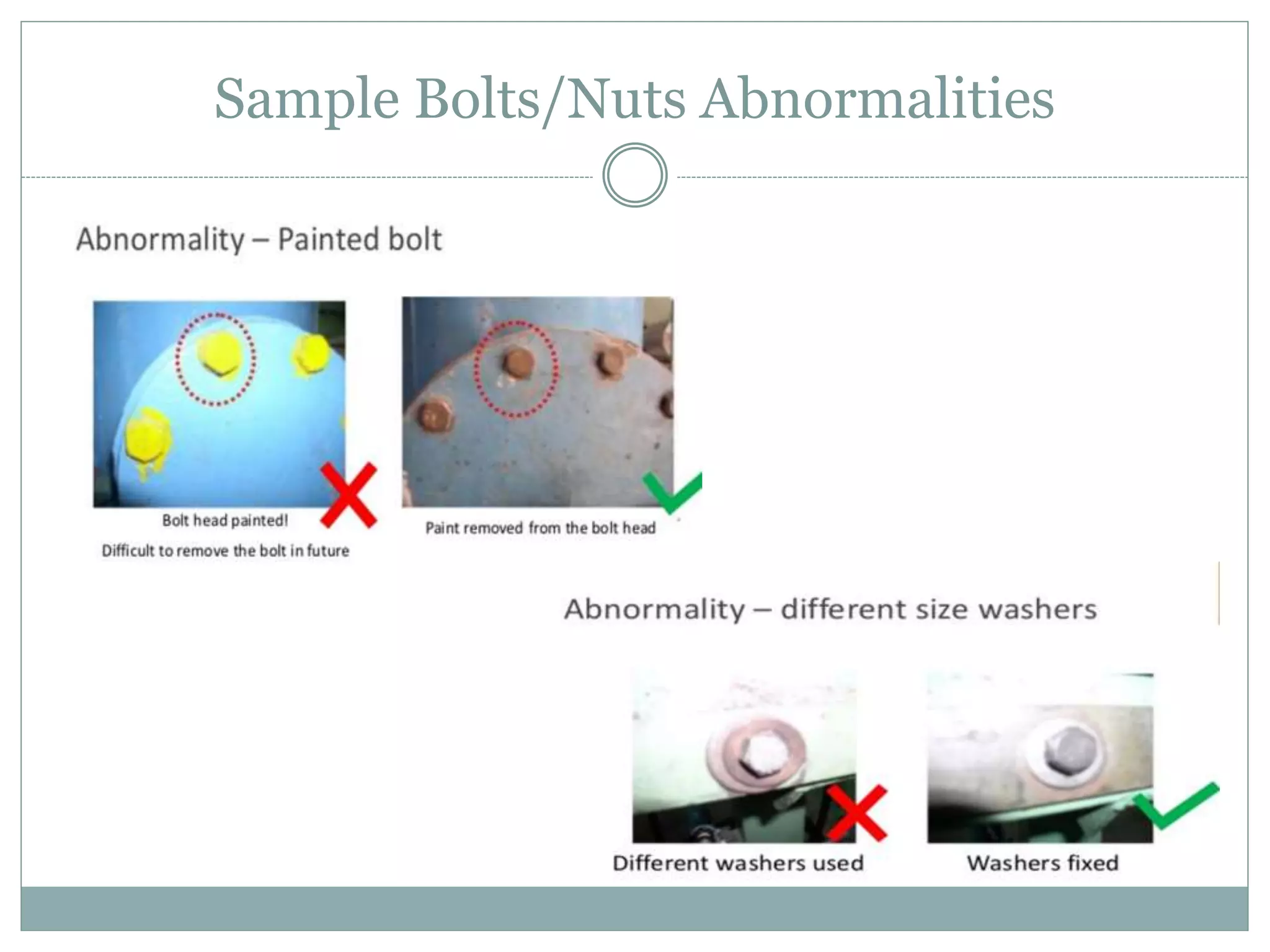 Sample Bolts/Nuts Abnormalities
 