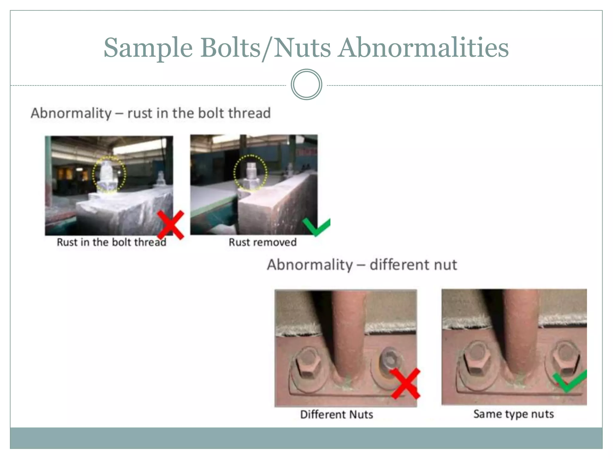 Sample Bolts/Nuts Abnormalities
 